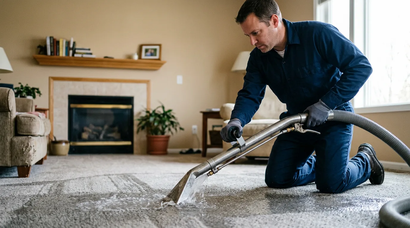 Water damage restoration technician working near Columbus Junction, IA